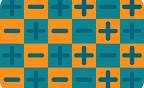 A Teal And Orange Theme Of Patterns With Plus And Minuses