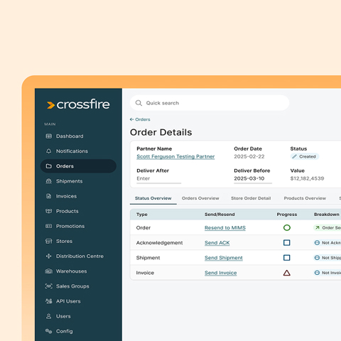 Close up of Orders screen on Crossfire portal